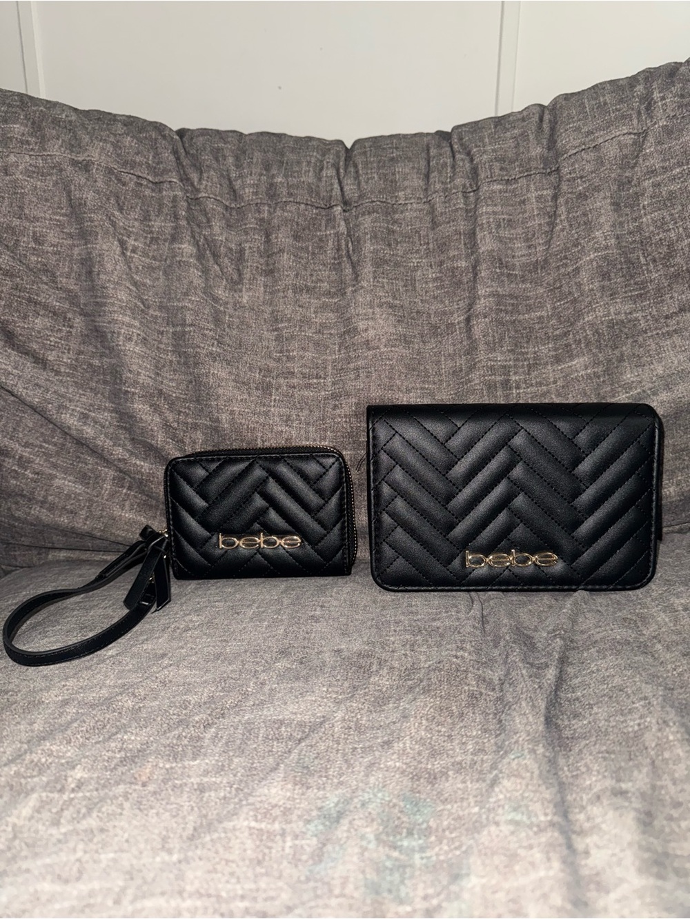 Bebe Black Quilted Crossbody Purse & Wristlet Wallet Set – Brand New